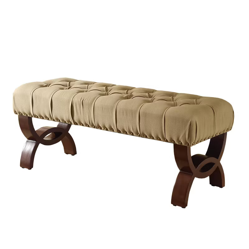 Carolina Tufted Bench with Nailhead Trim Cream