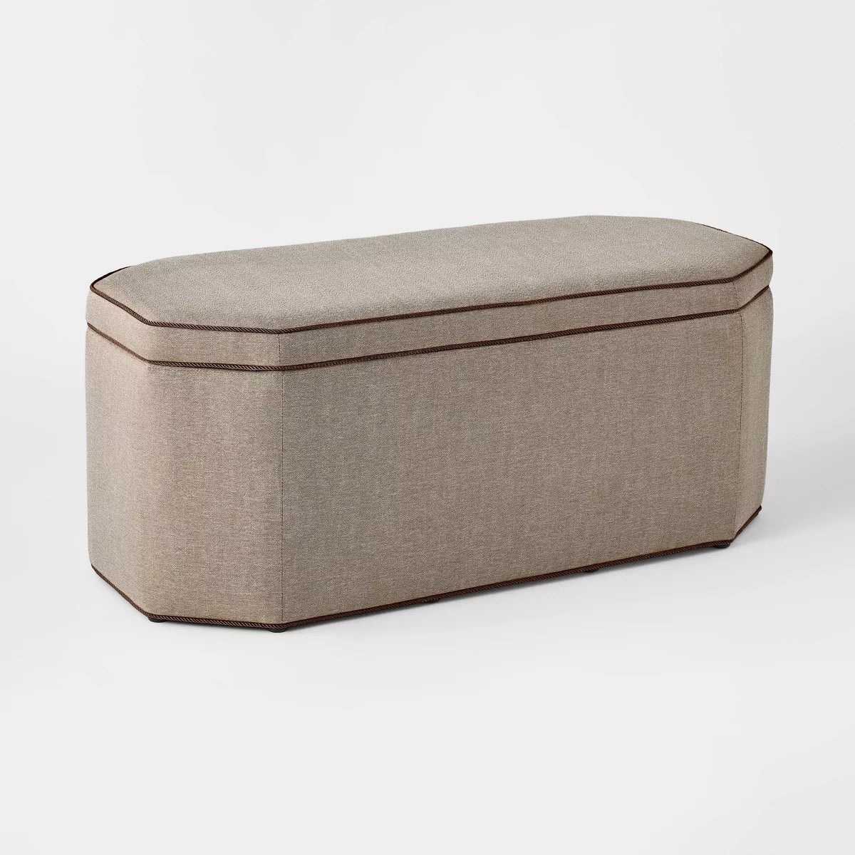 Studio McGee Brown Linen Hexagon Storage Bench - Angled View