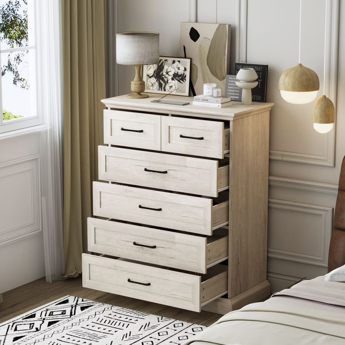 Vintage Dresser 6-Drawer Chest,2 Small Top Drawers + 4 Large Drawers