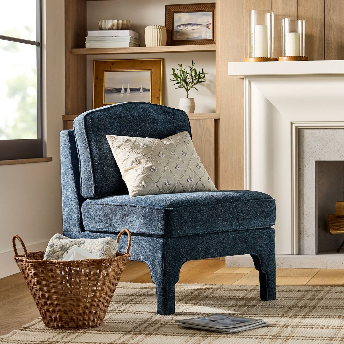 Vintage Inspired Slipper Accent Chair with Detailed Cutout Textured Velvet