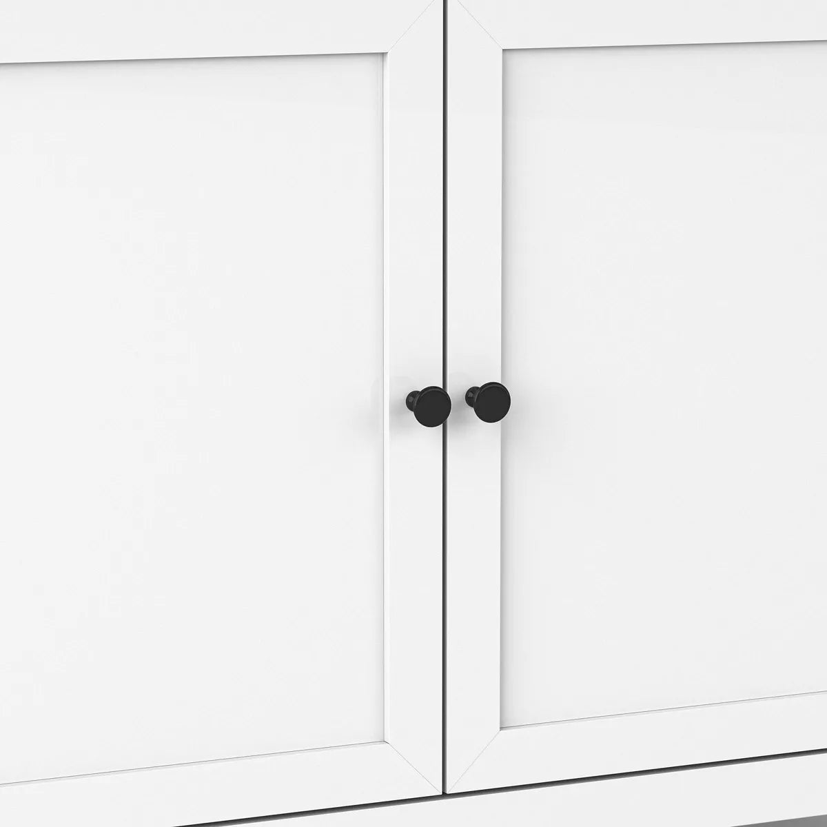White storage cabinet with four doors on a light gray background