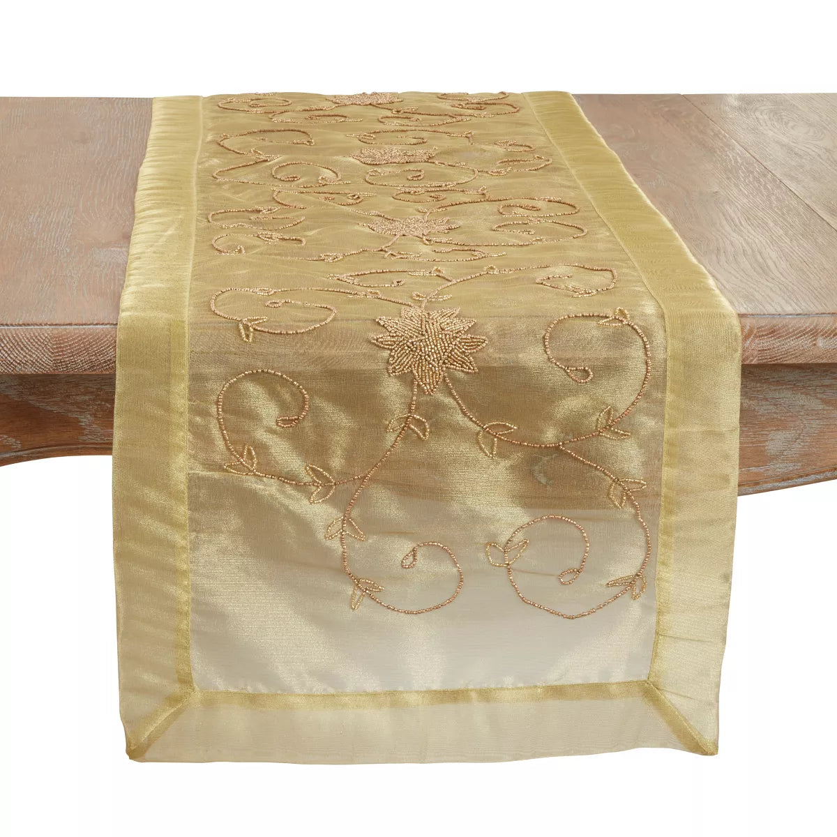 Saro Lifestyle Long Table Runner With Handmade Beaded Gold