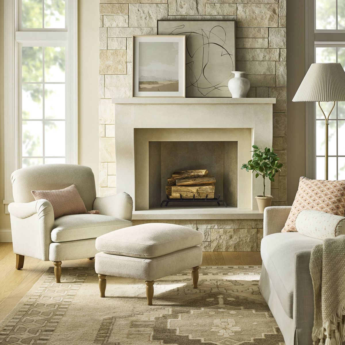 Kauri Upholstered Natural Accent Chair + Ottoman