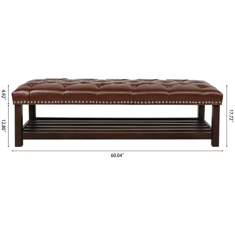 Upholstered Bench with Shelf,PU Leather End of Bed Bench with Nailhead Trim