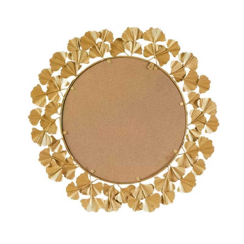 Eden Foil Ginkgo Decorative Wall Mirror Gold Luxurious Iron Frame, 30.5" Diameter, No Assembly Required