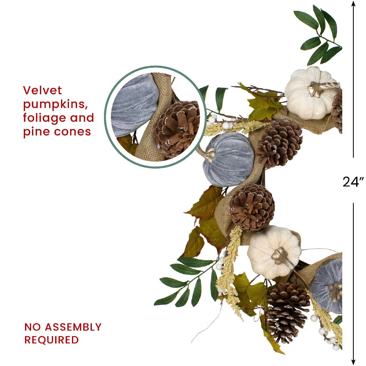 Pumpkins and Pinecones Artificial Burlap Fall Harvest Wreath