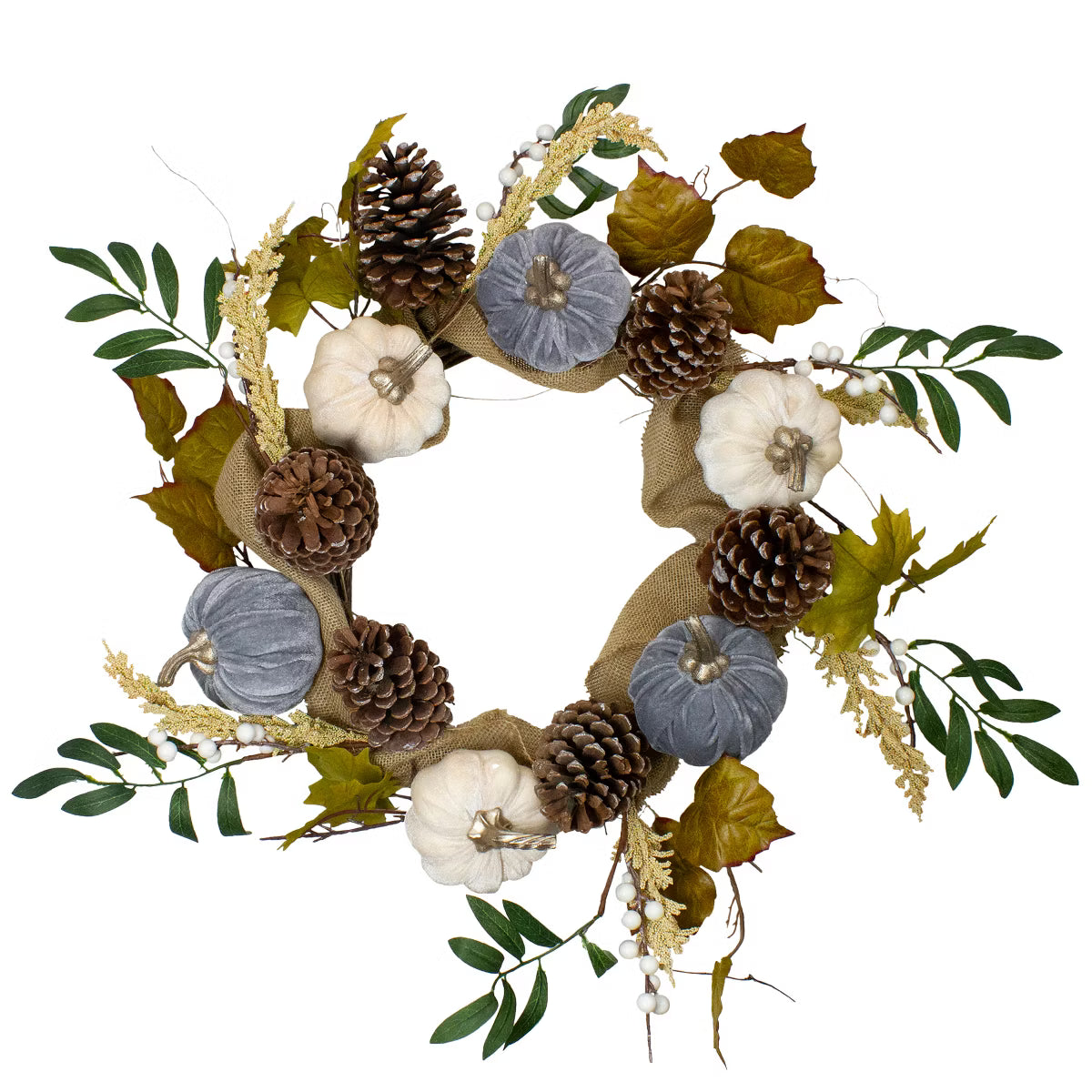 Pumpkins and Pinecones Artificial Burlap Fall Harvest Wreath