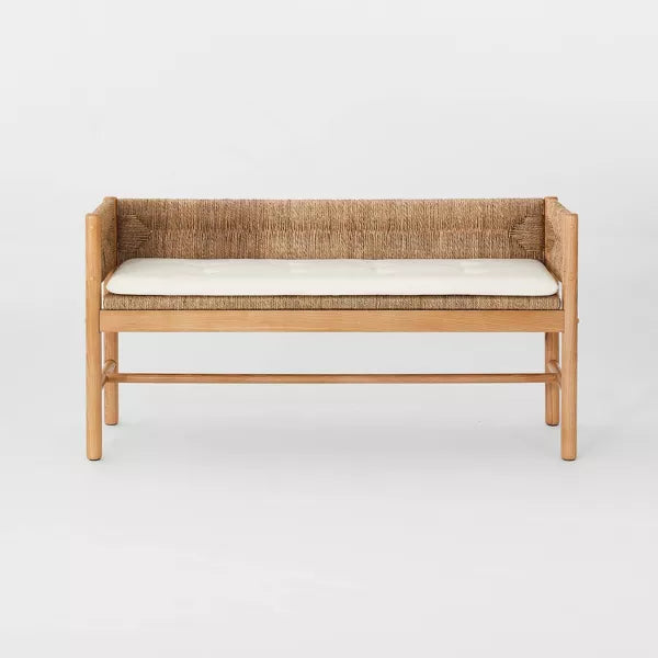 Wood Bench with Woven Back