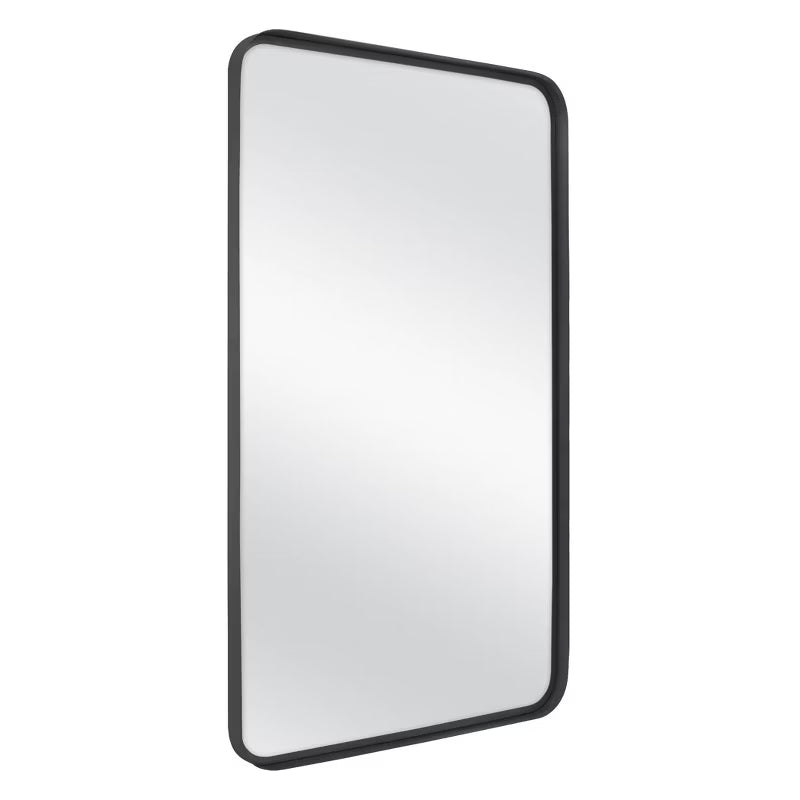 Rectangular mirror with a black frame on a white background Brass
