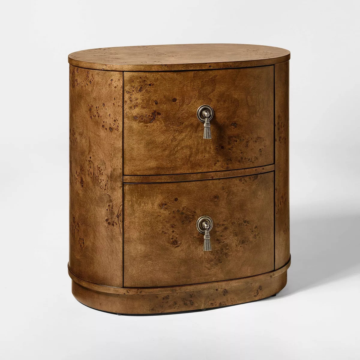Burled Wood 2 Drawer Nightstand with Decorative Hardware Brown