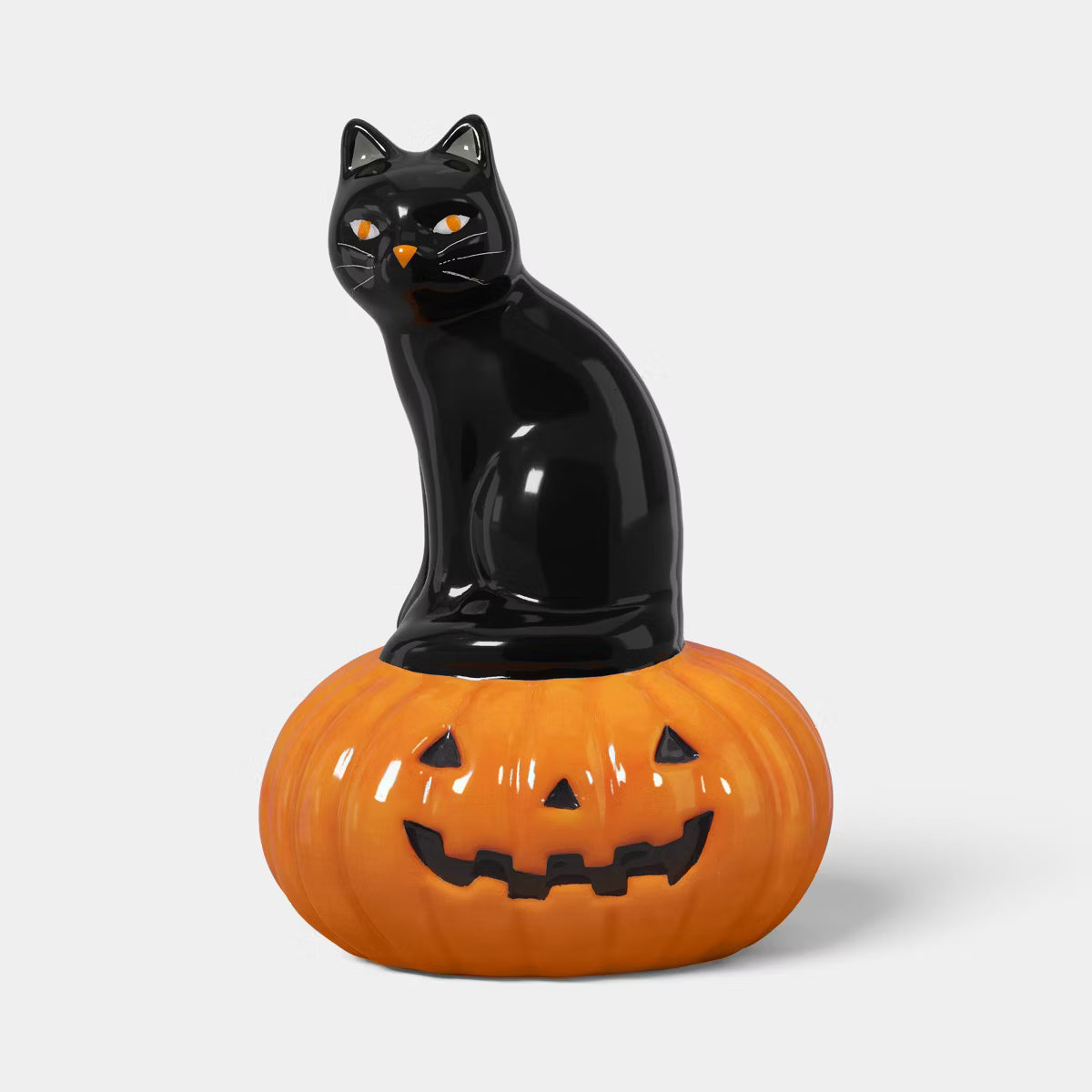 Black Cat with Jack-O'-Lantern Ceramic Decorative Sculpture