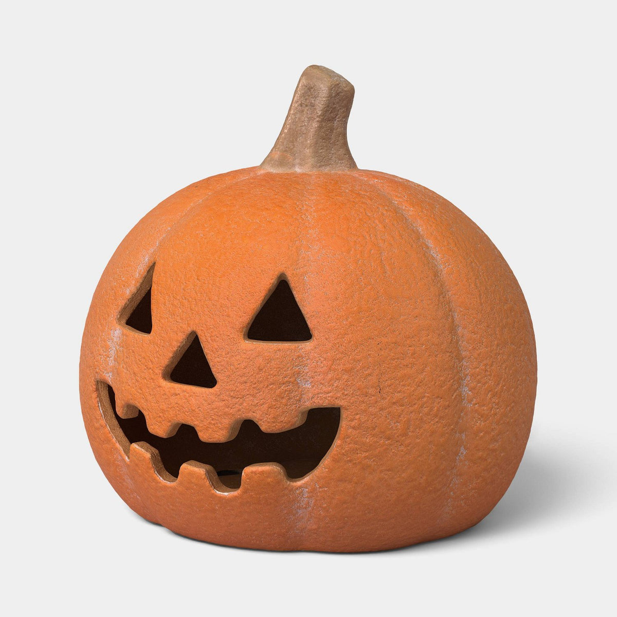 Small Terra Cotta Jack-O'-Lantern Sculpture, Orange - image 3