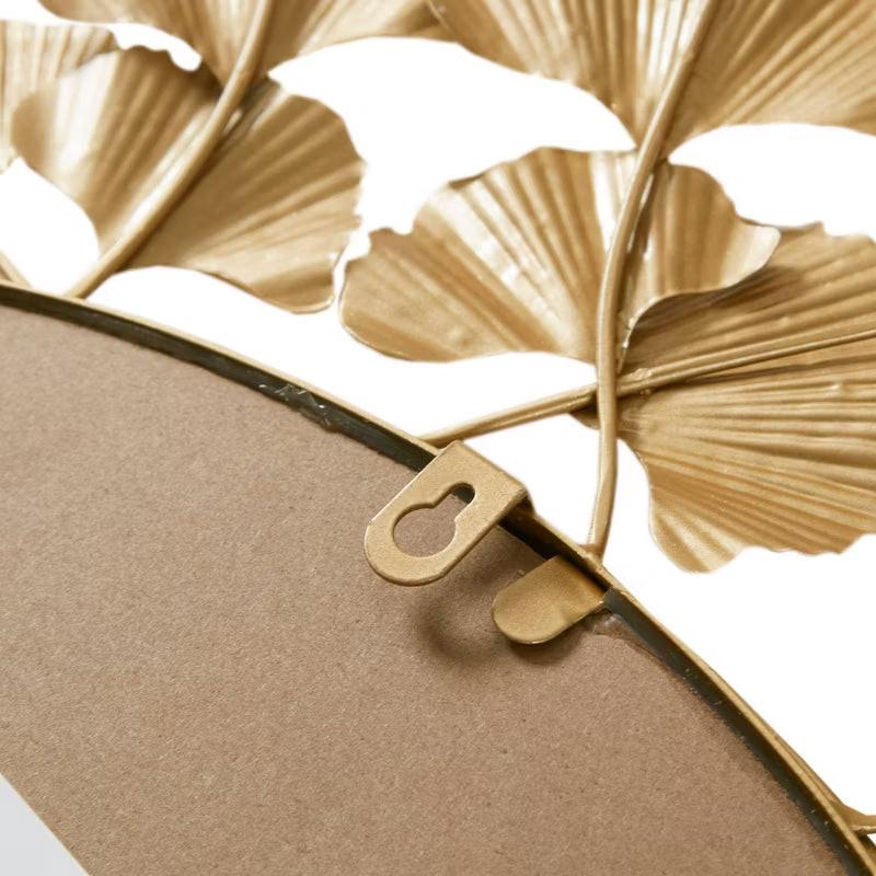 Eden Foil Ginkgo Decorative Wall Mirror Gold Luxurious Iron Frame, 30.5" Diameter, No Assembly Required