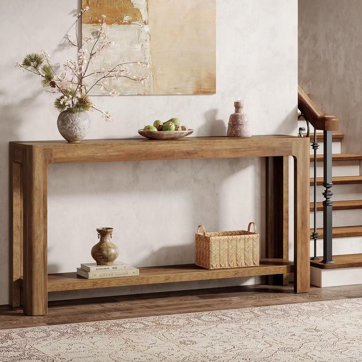 Lantine 63 Inch 2-Tier Farmhouse Narrow Console Table, Rustic Brown Accent Furniture for Entryway, Foyer, Hallway, Behind Couch., 1 of 6