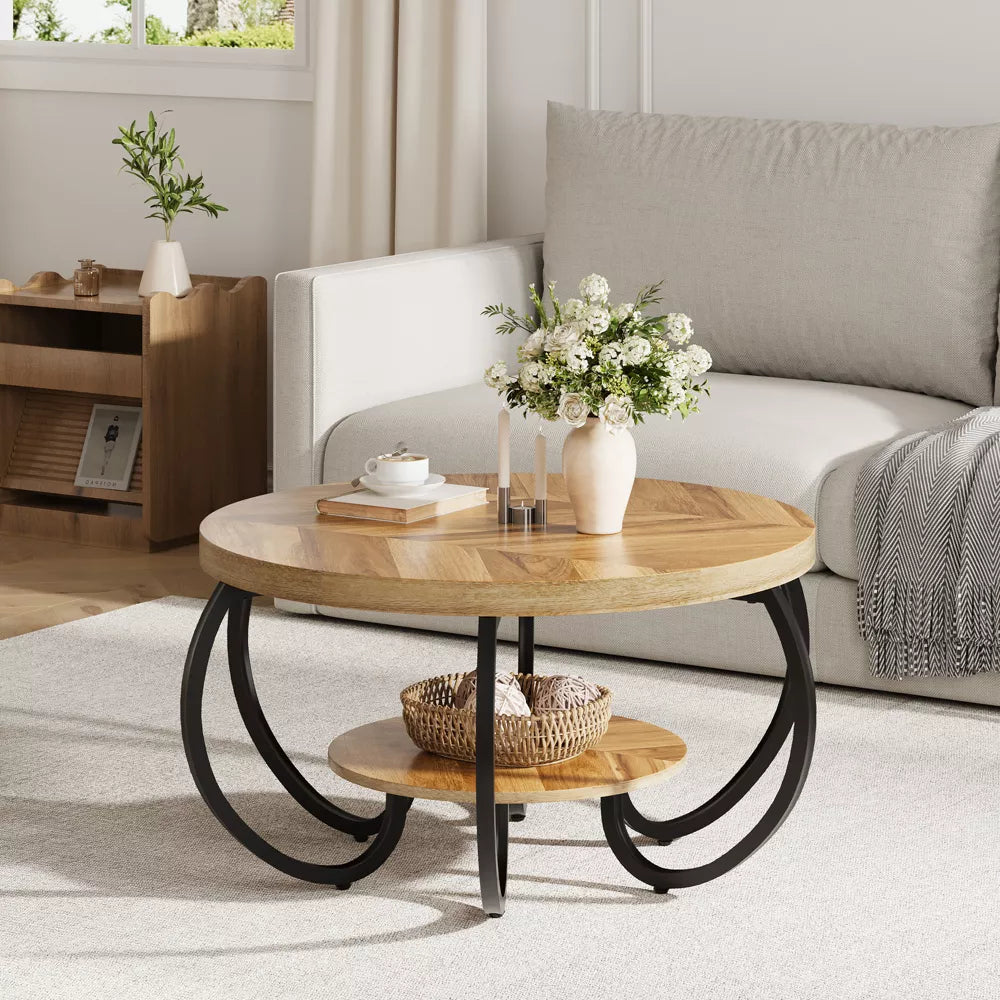 Wooden coffee table with dimensions labeled on a white background light wood