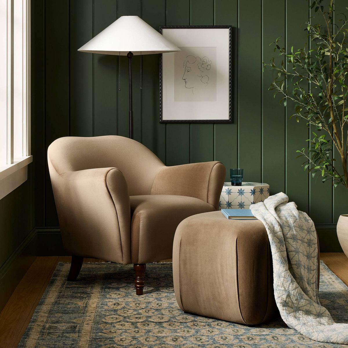 Turned Leg Velvet Accent Chair Tan - Threshold™