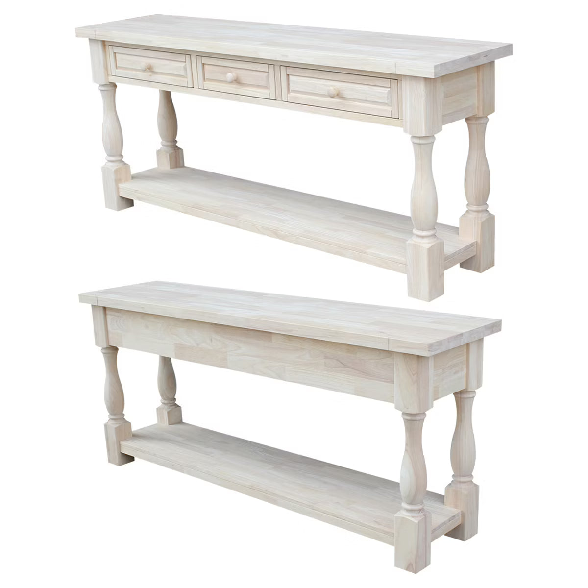 Tuscan Console Table - Unfinished - International Concepts: Solid Wood, Traditional Style, Parawood, 1 of 10"