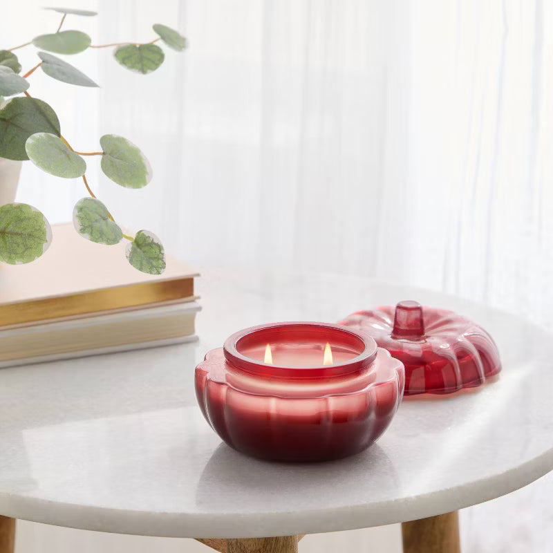 Lidded Glass Pumpkin Jar Candle Warm Cider & Cinnamon