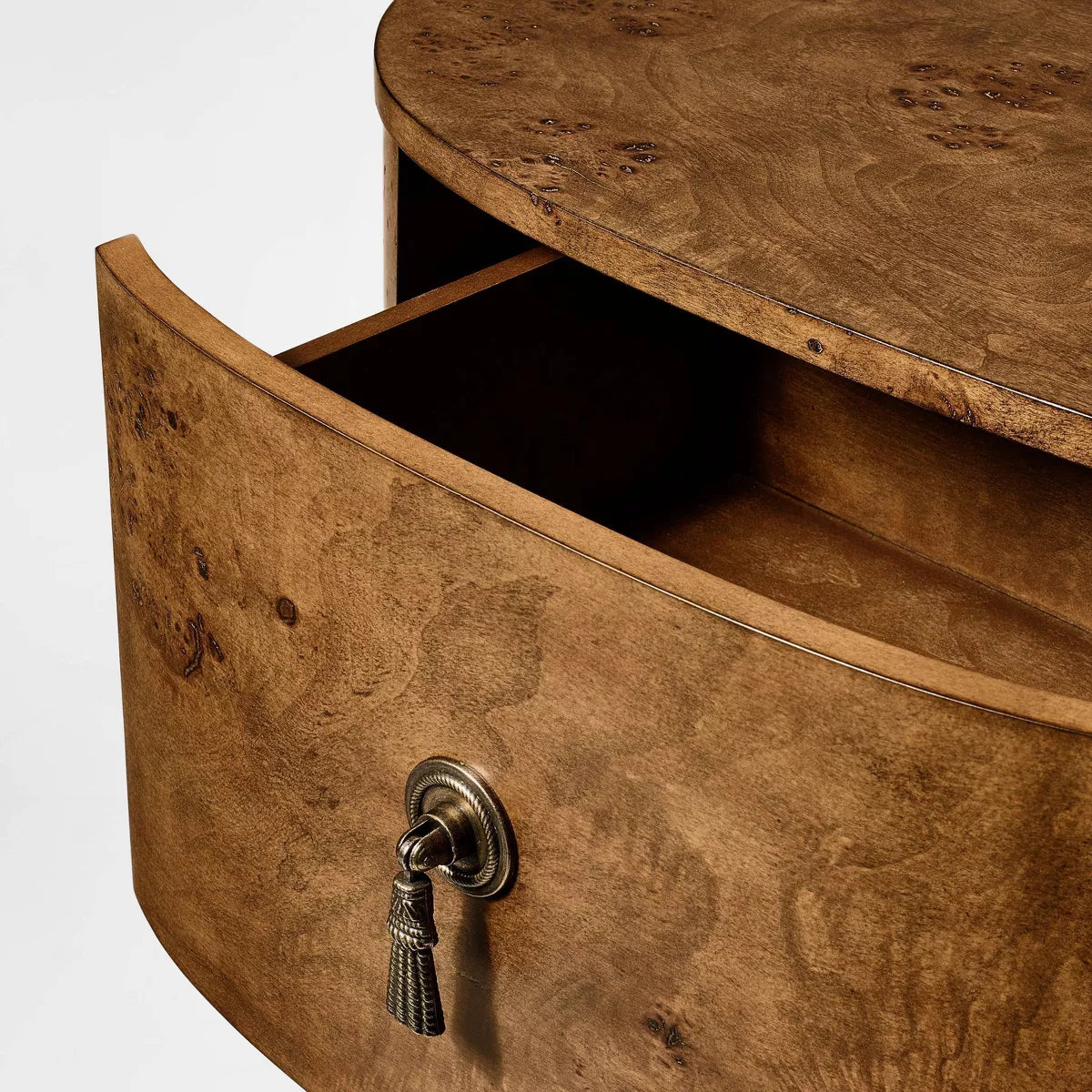 Burled Wood 2 Drawer Nightstand with Decorative Hardware Brown