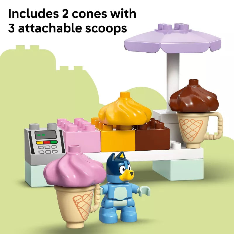 LEGO DUPLO Bluey Ice Cream Trip with Dad Building Set 10458 – Toddler Educational Pretend Play Toy with Figures and Vehicle (22 Pieces)