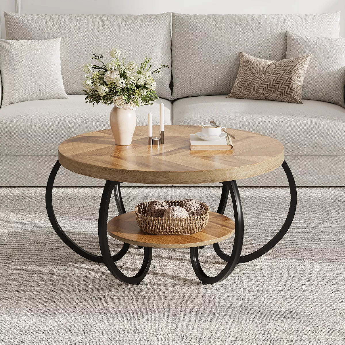 Wooden coffee table with dimensions labeled on a white background light wood