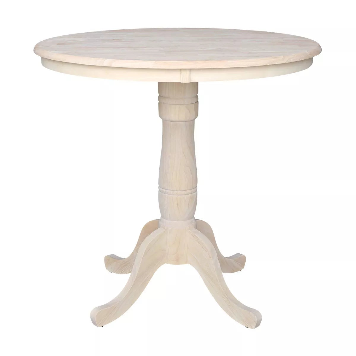 Round wooden table with a white finish on a white background