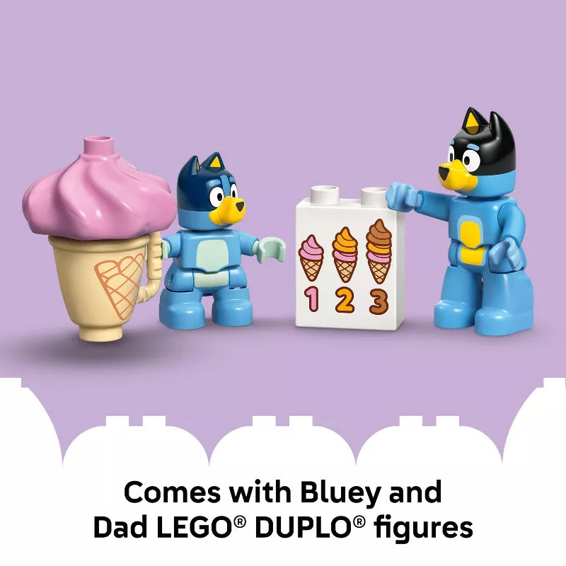 LEGO DUPLO Bluey Ice Cream Trip with Dad Building Set 10458 – Toddler Educational Pretend Play Toy with Figures and Vehicle (22 Pieces)
