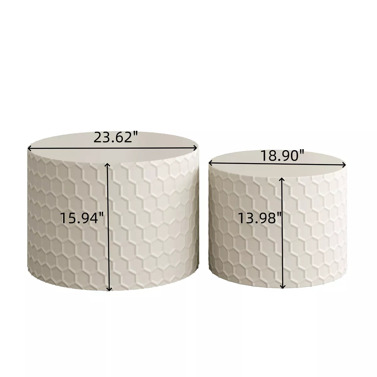 Two white ceramic planters with geometric pattern on a white background White