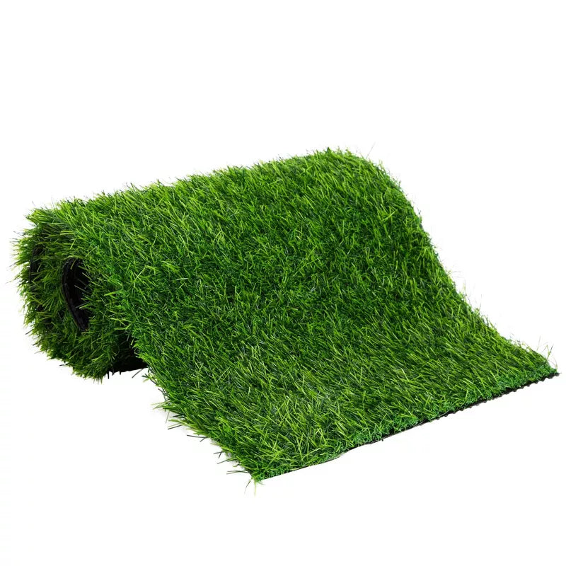 Roll of artificial grass on a white background
