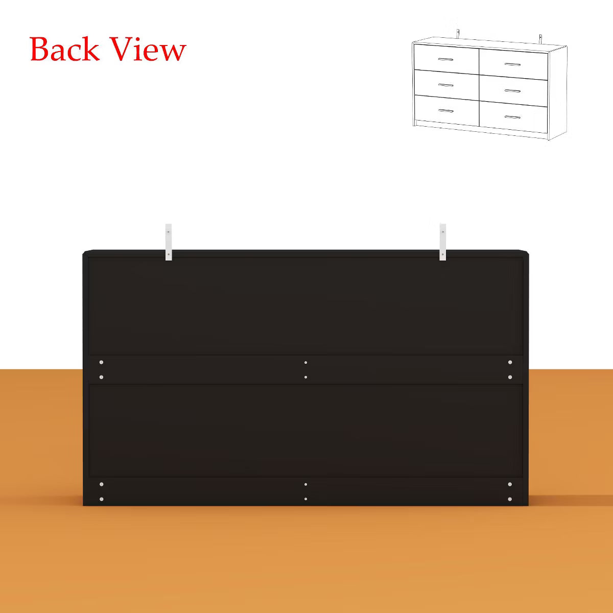 Black High Gloss Dresser With 6 Drawers and Form Base
