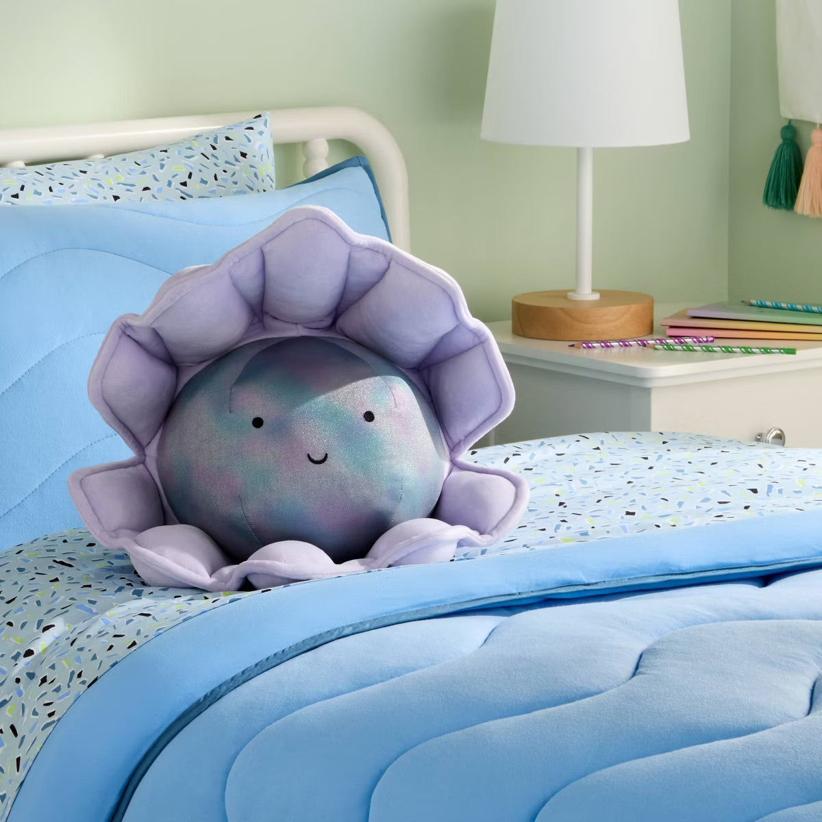 Clam with Pearl Weighted Plush Kids' Throw Pillow Light Purple