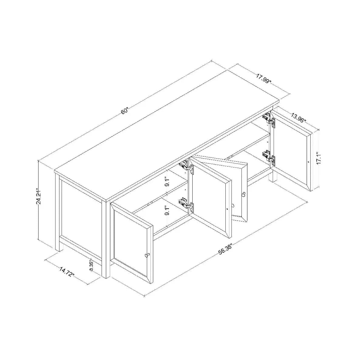 White storage cabinet with four doors on a light gray background