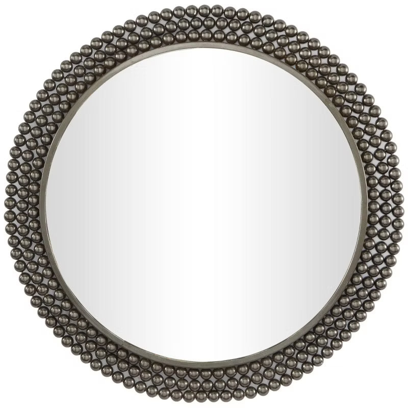 Metal Round with Beaded Detailing Wall Mirror Black