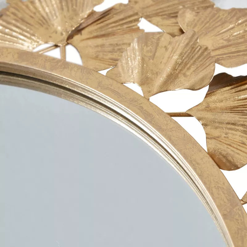 Eden Foil Ginkgo Decorative Wall Mirror Gold Luxurious Iron Frame, 30.5" Diameter, No Assembly Required