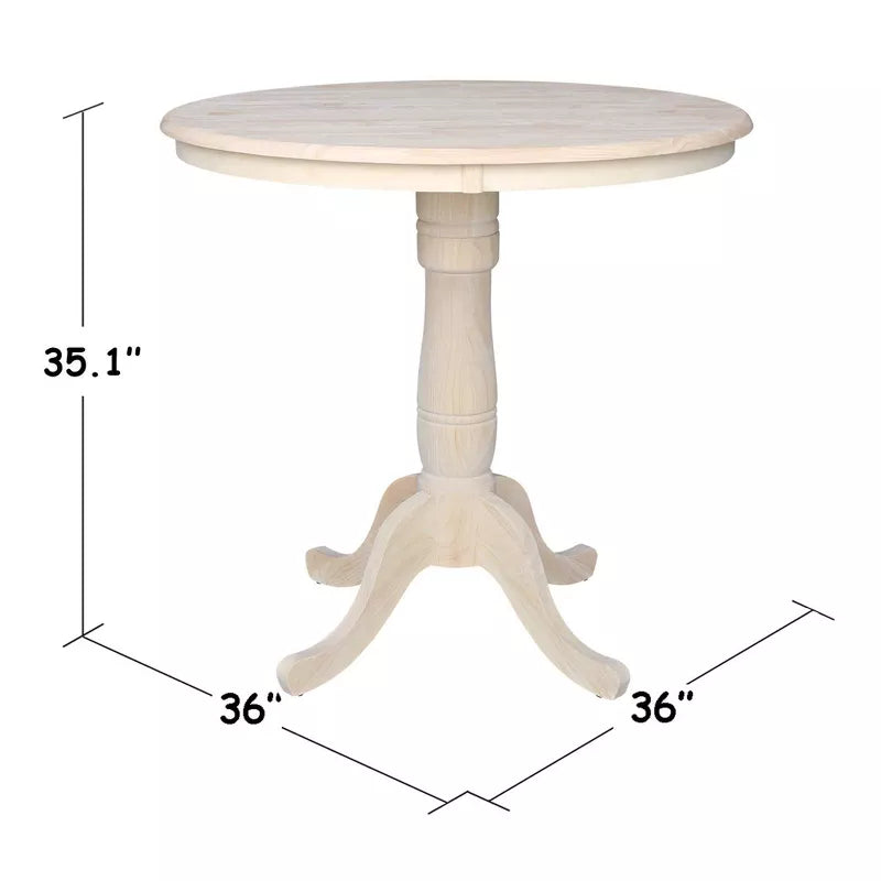 Round white table with dimensions labeled on a white background