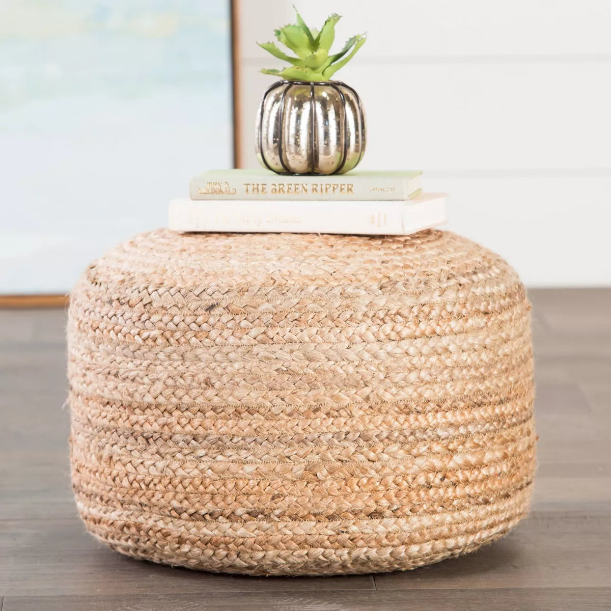 Round Jute Knitted Pouf Ottoman Taupe/Tan - Jaipur Living: Handcrafted, Unupholstered, Spot Clean, No Assembly Required, 1 of 11