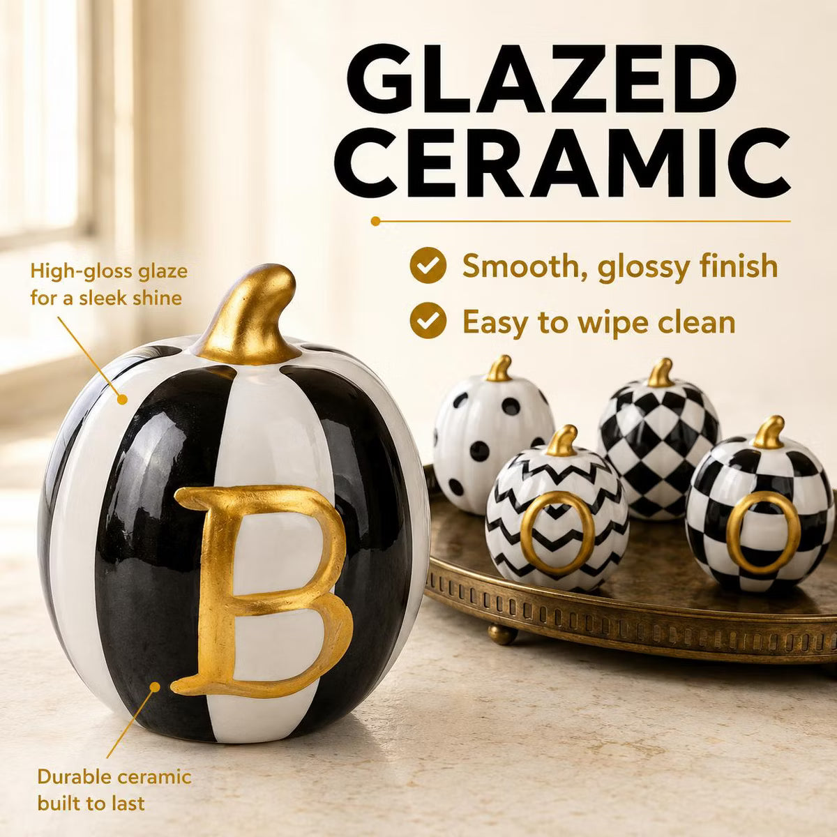 Set of 6 Mini Ceramic Halloween Pumpkins
