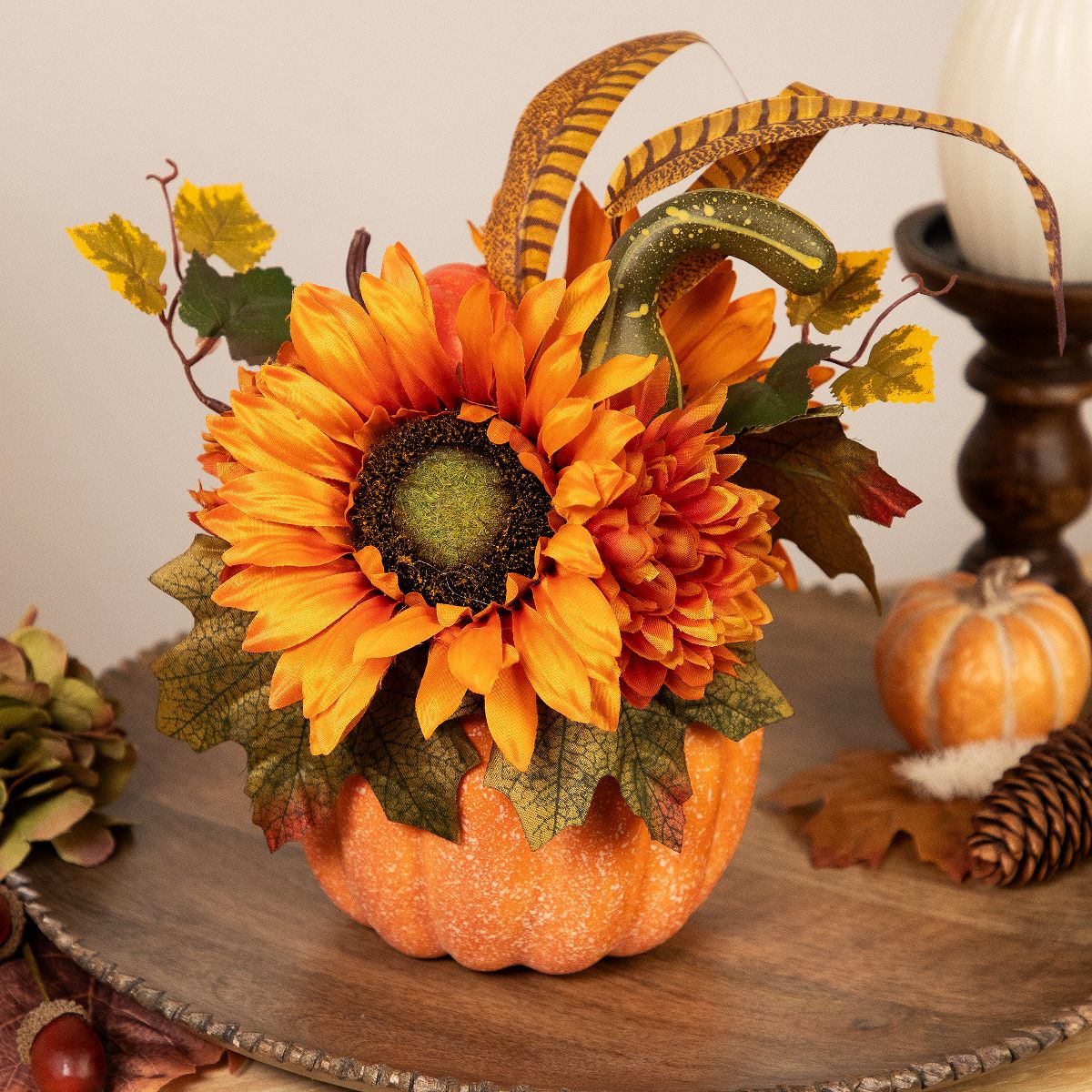 Sunflower and Gourds in Pumpkin Fall Harvest Pumpkin Flower