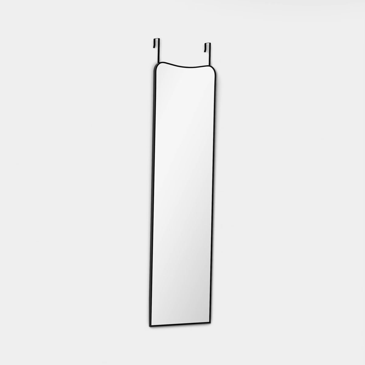 Rectangular mirror with a black colored frame.
