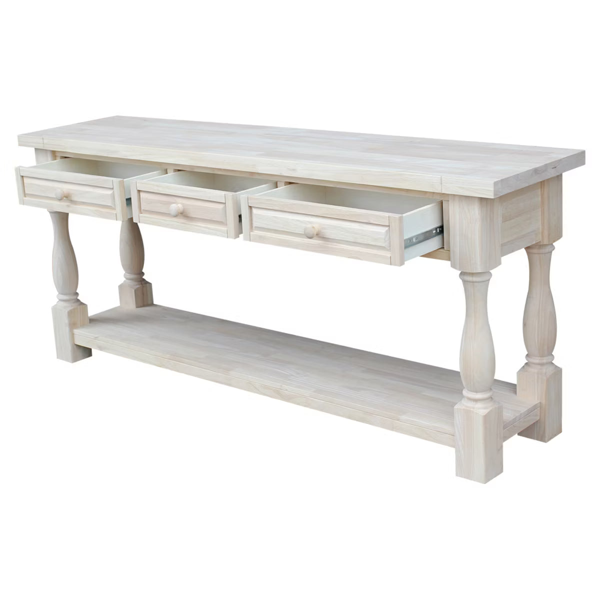 Tuscan Console Table - Unfinished - International Concepts: Solid Wood, Traditional Style, Parawood, 1 of 10"