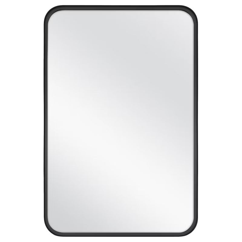 Rectangular mirror with a black frame on a white background Brass