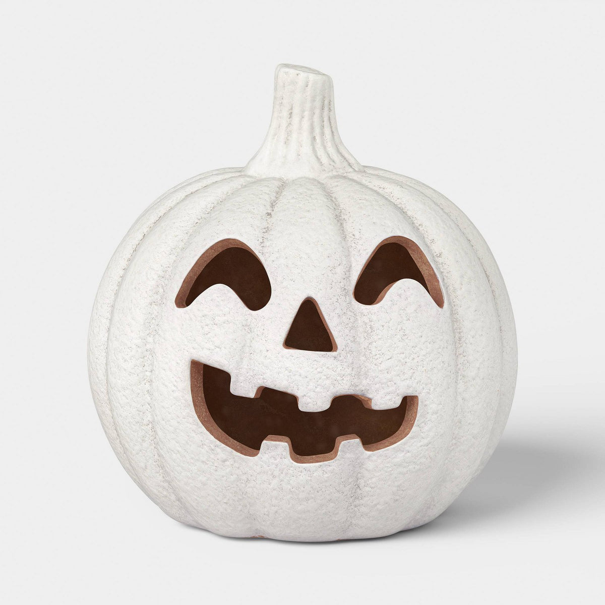 Small Terra Cotta Jack-O'-Lantern Sculpture, White - Halloween decor