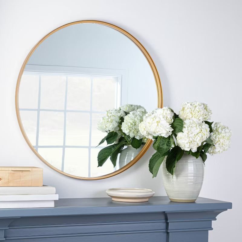 34" Round Decorative Wall Mirror Brass