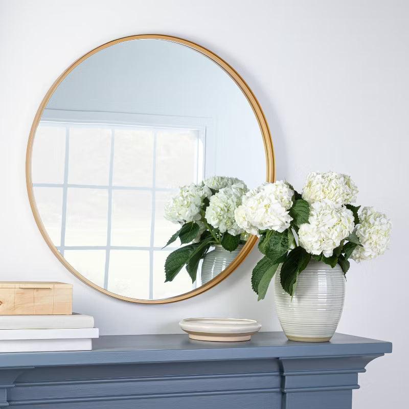 34" Round Decorative Wall Mirror Brass