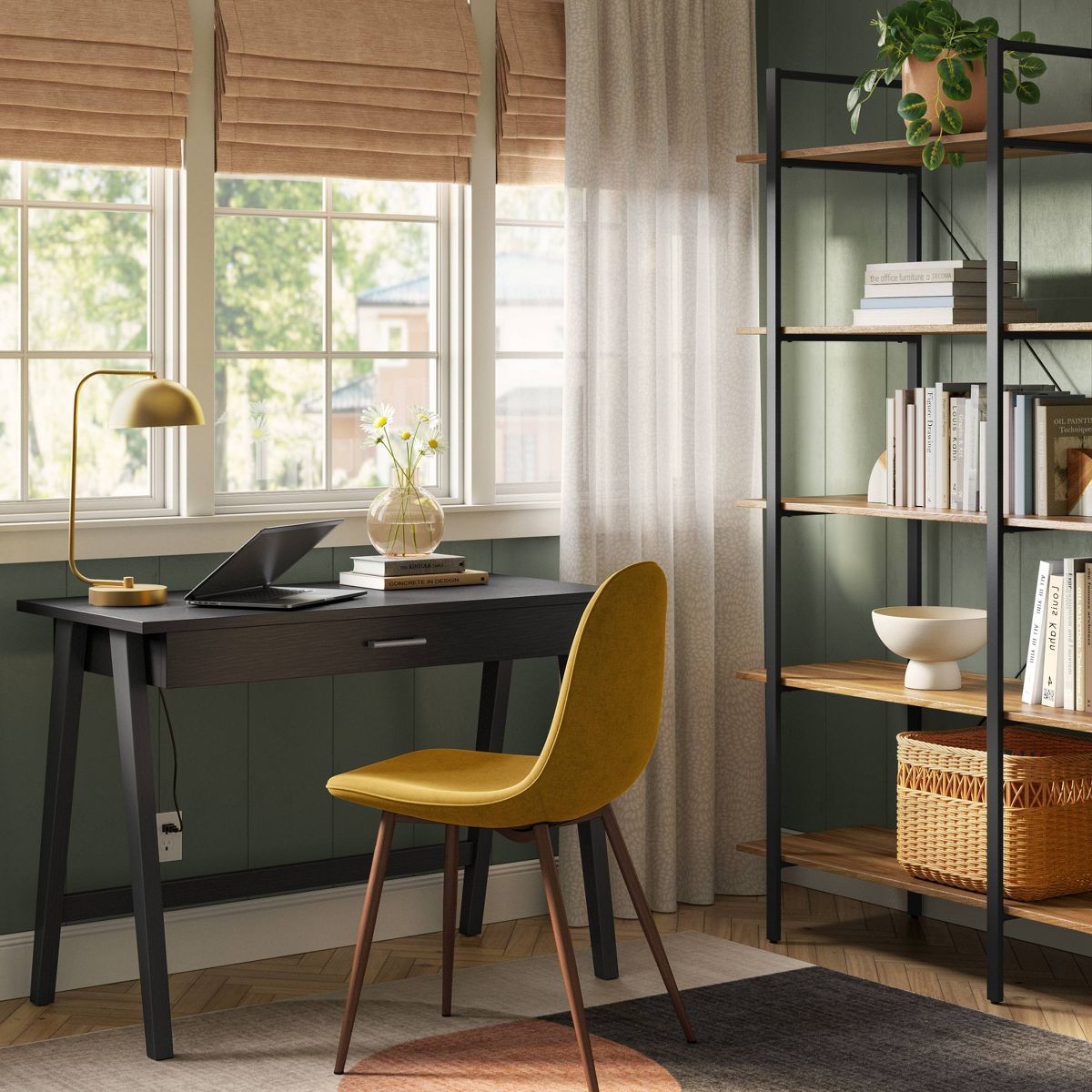 Paulo Wood Writing Desk with Drawer Black - Threshold