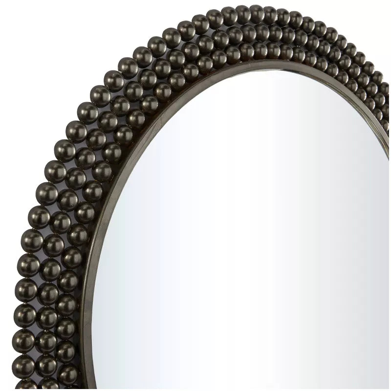Metal Round with Beaded Detailing Wall Mirror Black