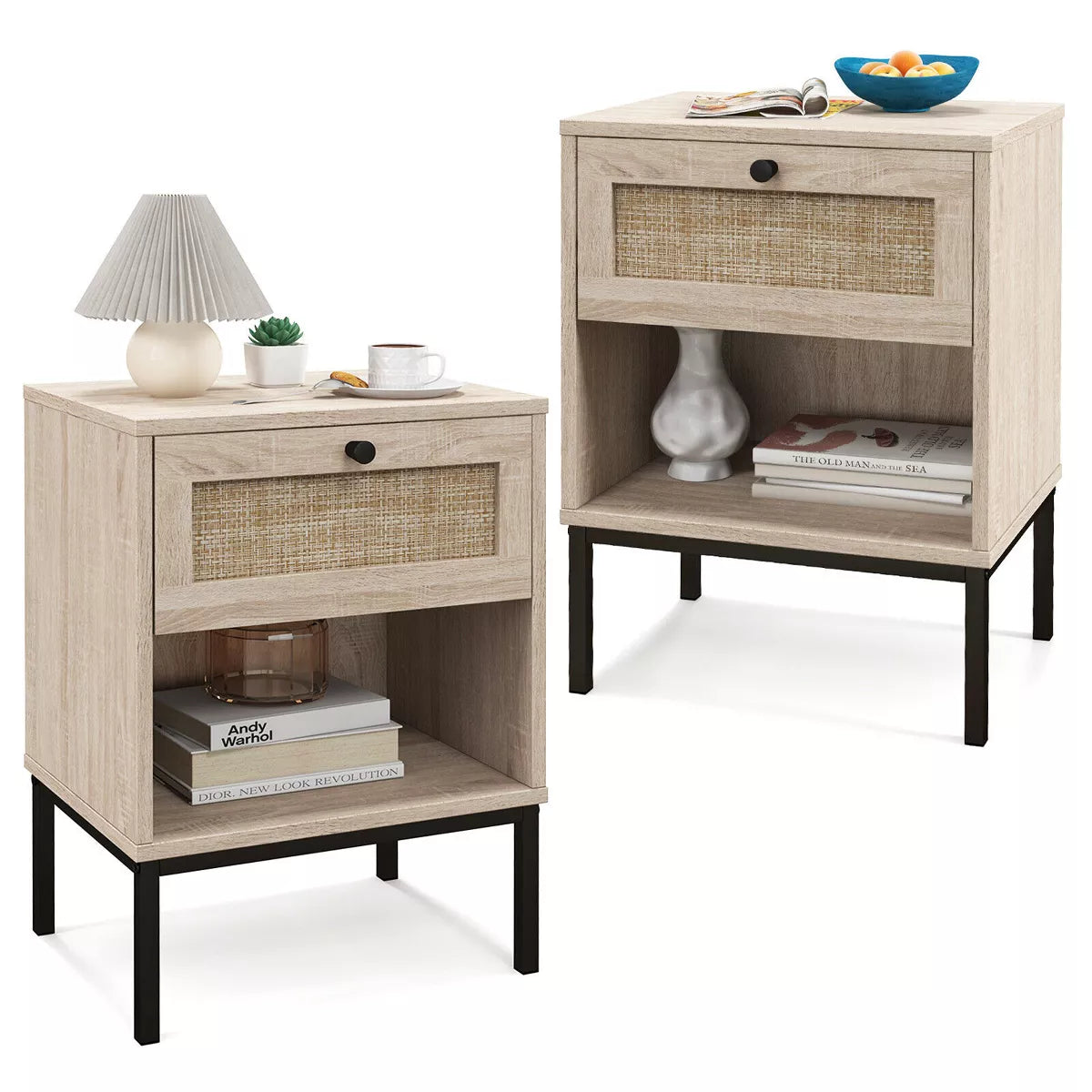 2PCS Rattan Nightstand