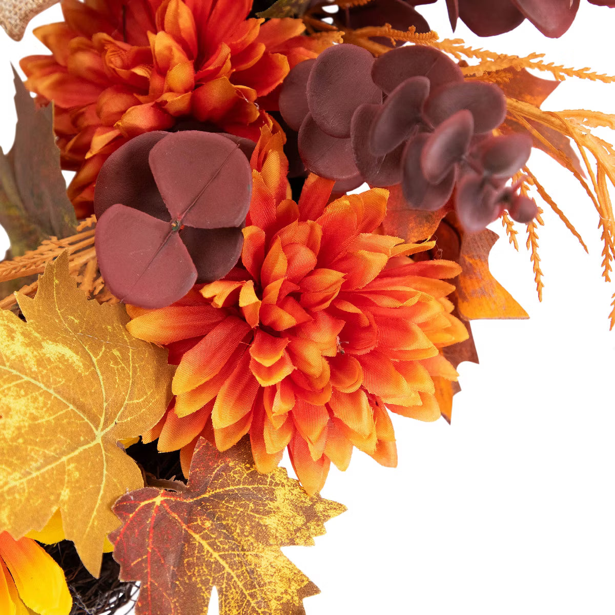 Small Artificial Fall Harvest Wreath with Burlap Bow