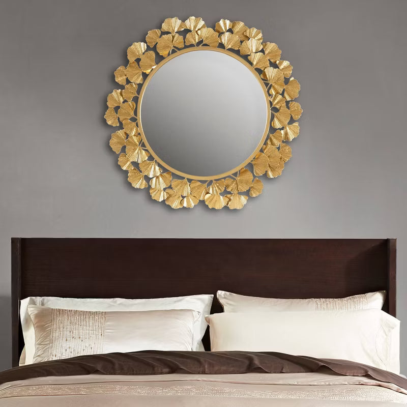 Eden Foil Ginkgo Decorative Wall Mirror Gold Luxurious Iron Frame, 30.5" Diameter, No Assembly Required