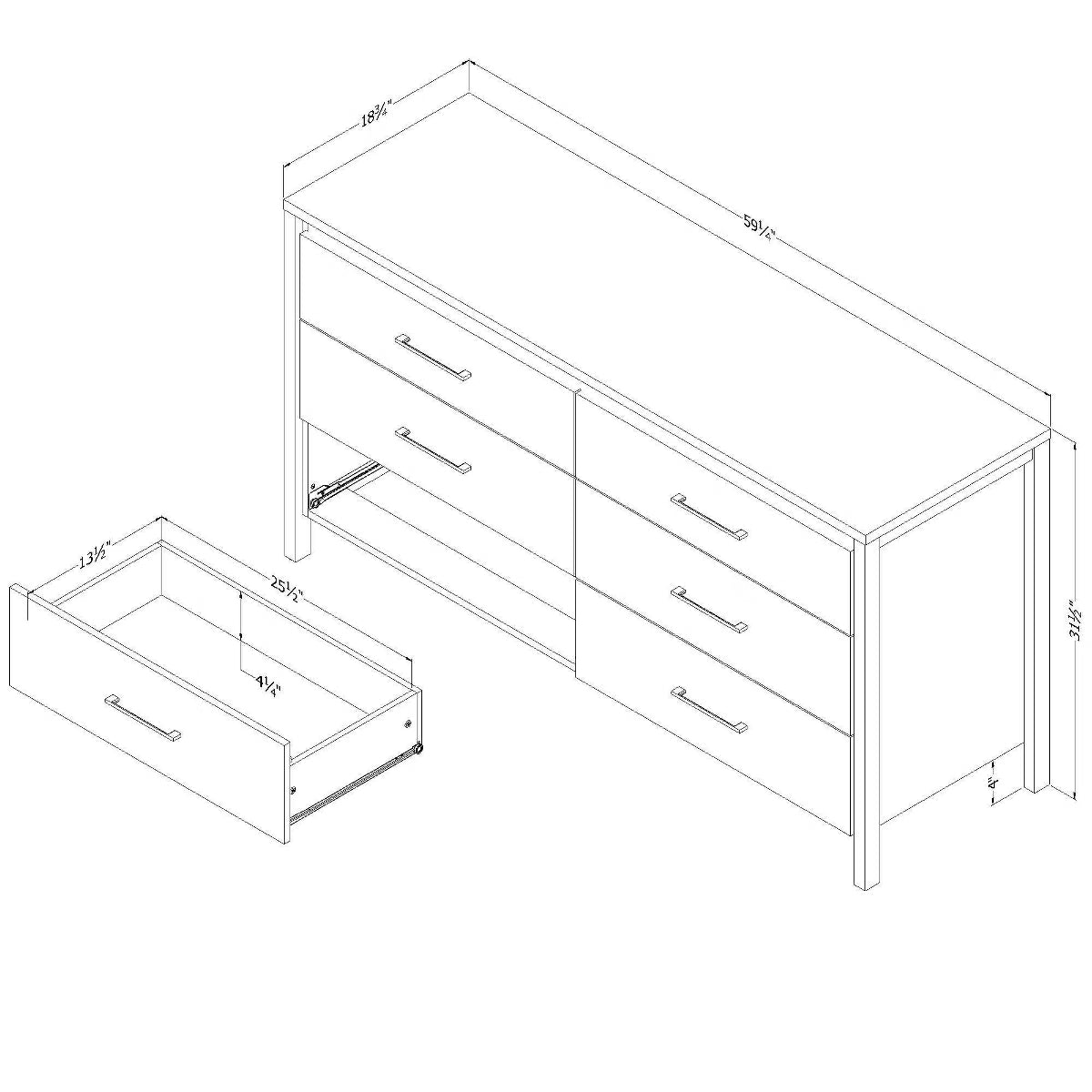 Gravity 6 Drawer Double Dresser - Natural Ash